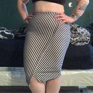 asymmetrical black/white pencil skirt